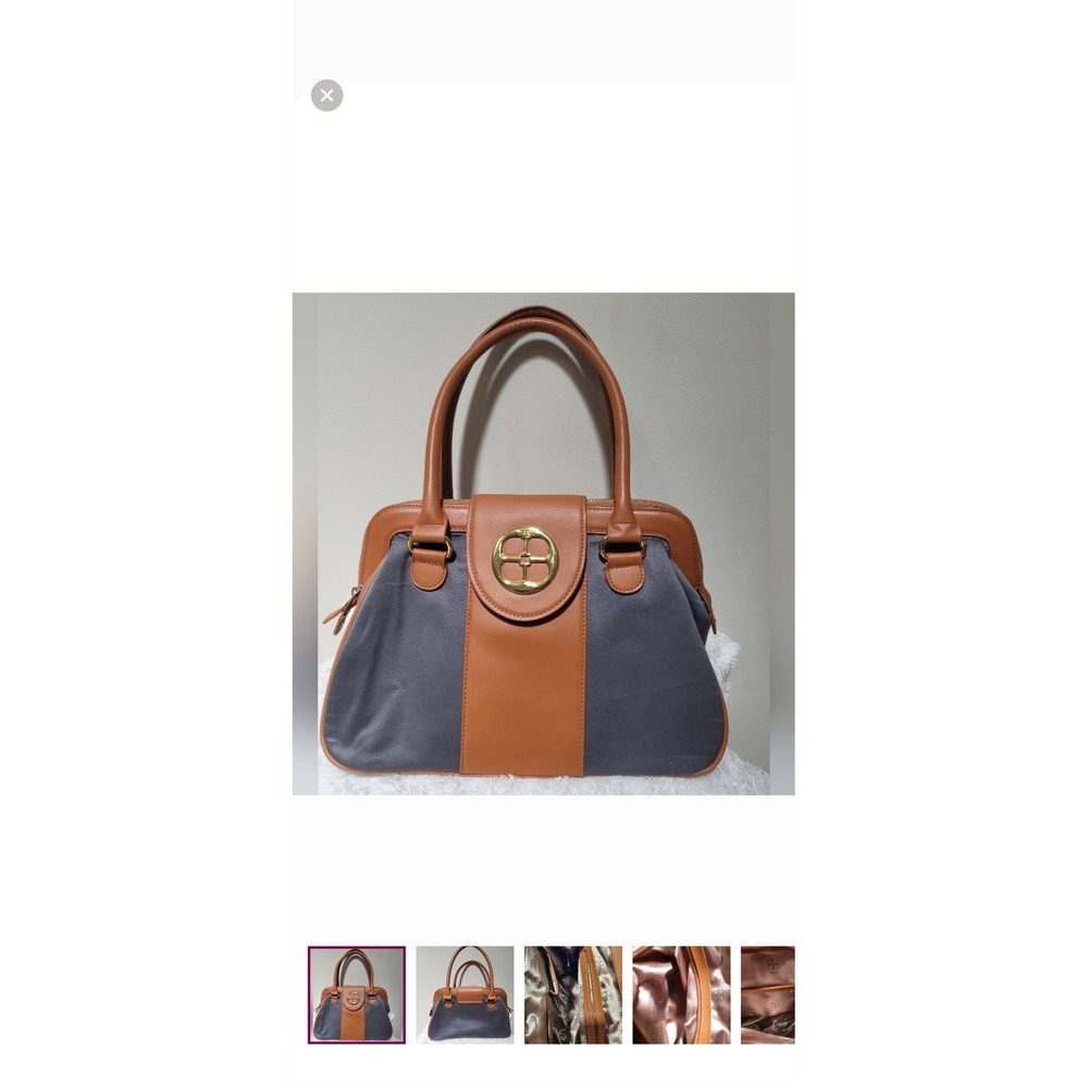 Classic Brown Gray Satchel Purse Top Handle Shoulder Bag Elegant